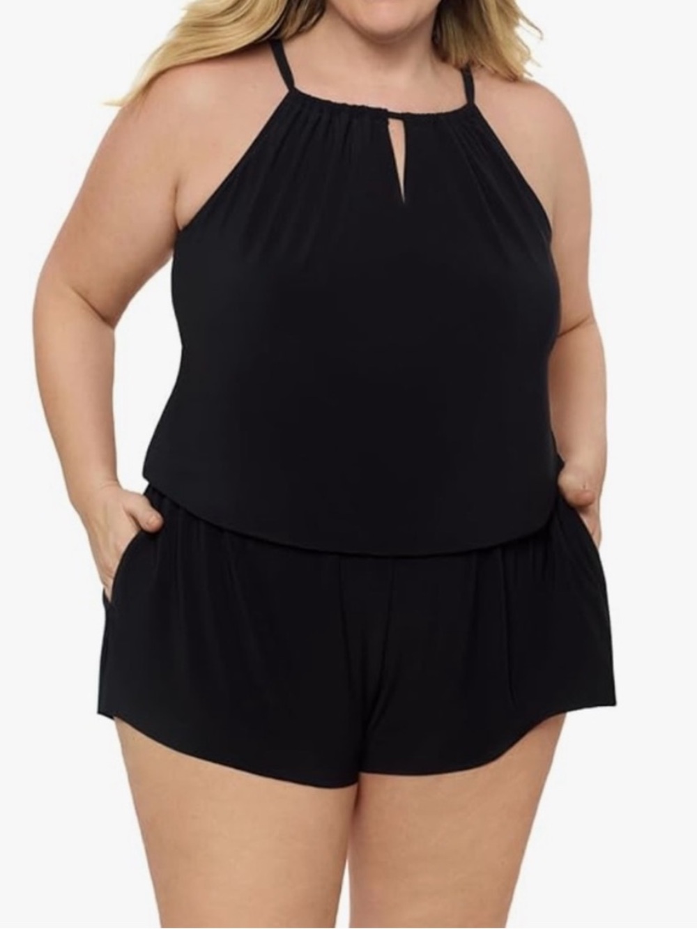 Aqua Green Black High-Neck One-Piece Swim Romper NWT Size 16